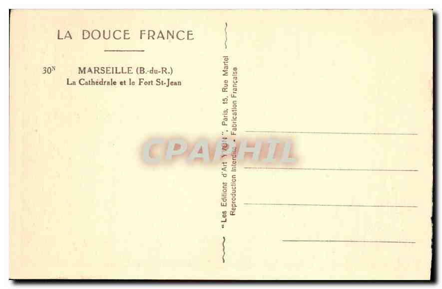 CPA Marseille Bouches du Rhone La Cathedrale et le Fort St Jean  — Rückseite