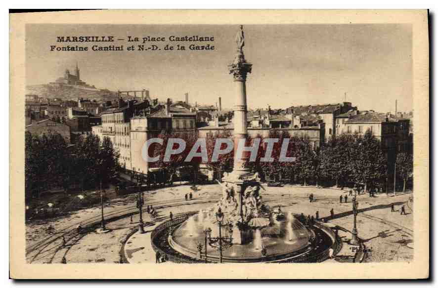 CPA Marseille La Place Castellane Fontaine Cantini et Notre Dame de la Garde 