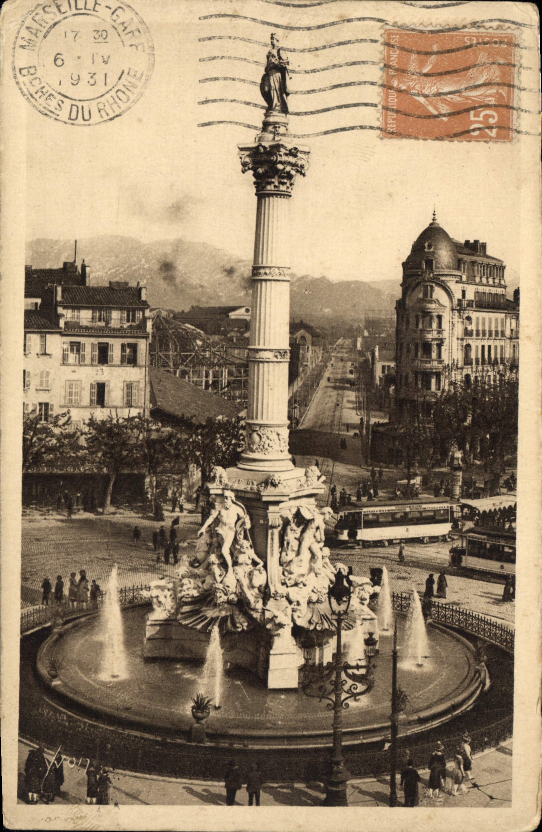 CPA Marseille Bouches du Rhone Place Castellane et la Fontaine Cantini 