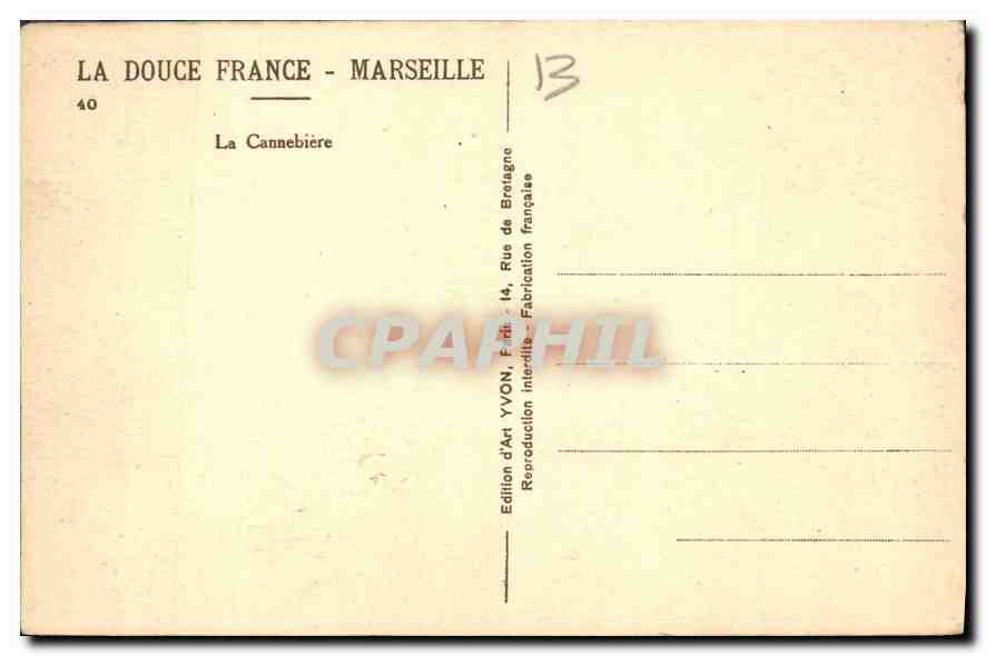CPA Marseille La Cannebiere  — Verso