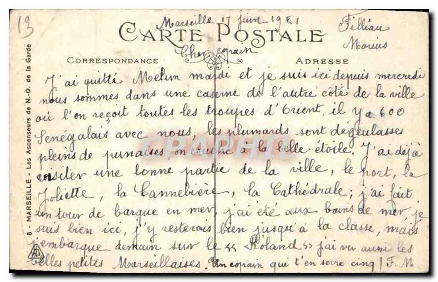 CPA Marseille Les Ascenseurs de Notre Dame de la Garde  — Rückseite