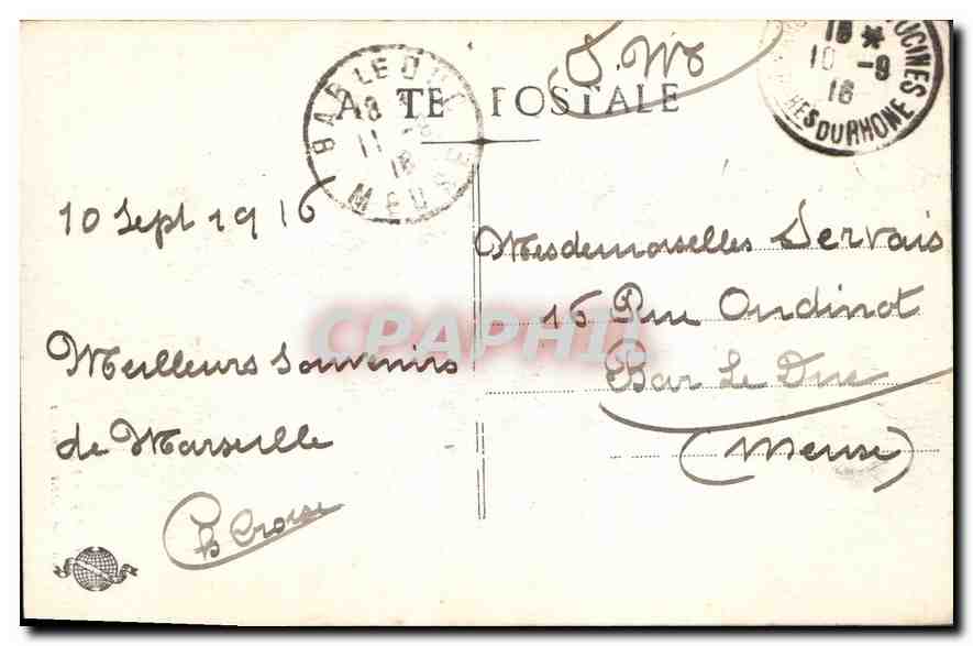 CPA Marseille La Fontaine Cantini  — Rückseite