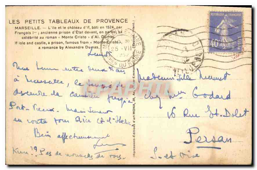 CPA Marseille L'ile et le Chateau d'If bati par Francois ancienne prison d'Etat devant  — Rückseite