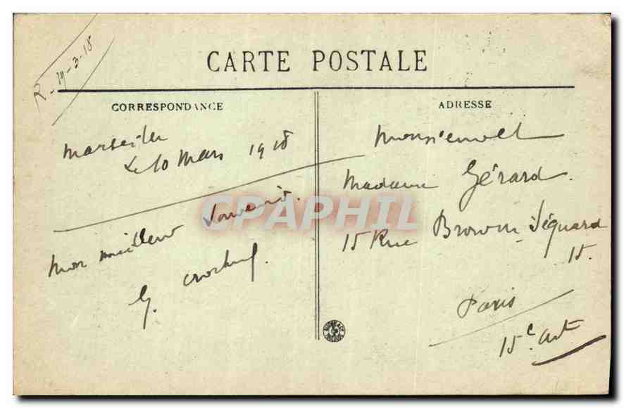 CPA Marseille Route de la Corniche  — Verso