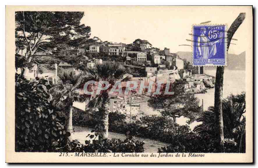CPA Marseille La Corniche vue des Jardins de la Reserve 
