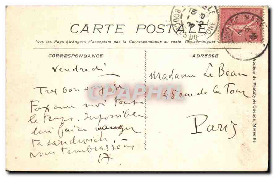 CPA Marseille Entree du Vieux Port  — Verso