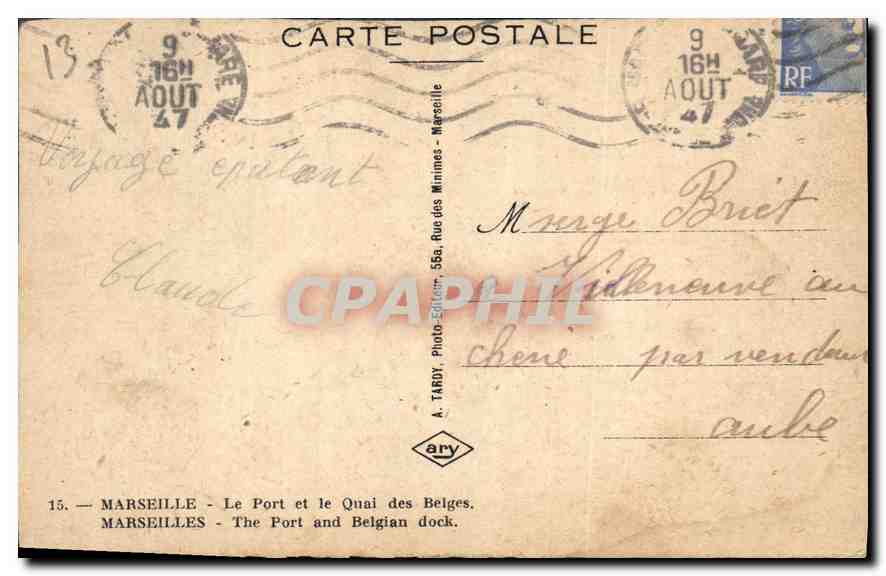 Marseille — Le Port et le Quai des Belges — A. Tardy — Verso