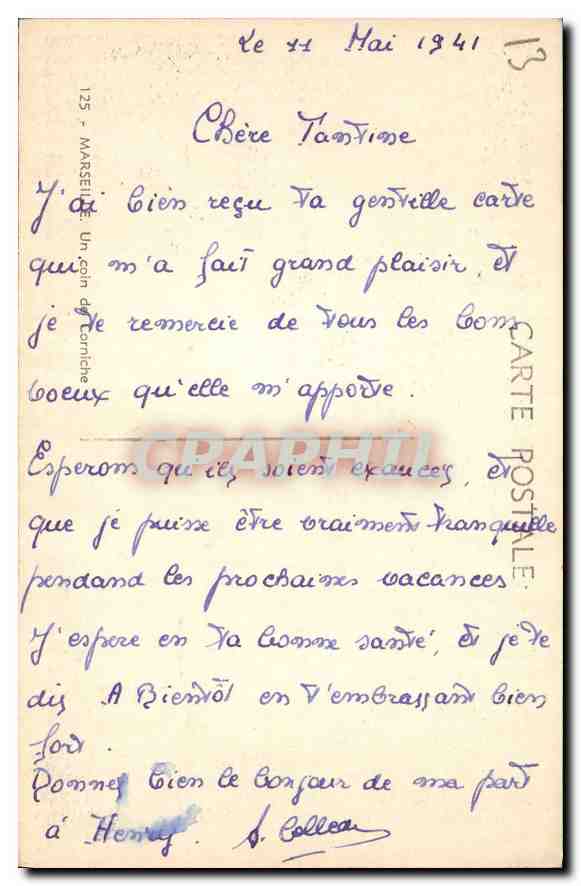 CPA Marseille Un coin du Corniche  — Verso