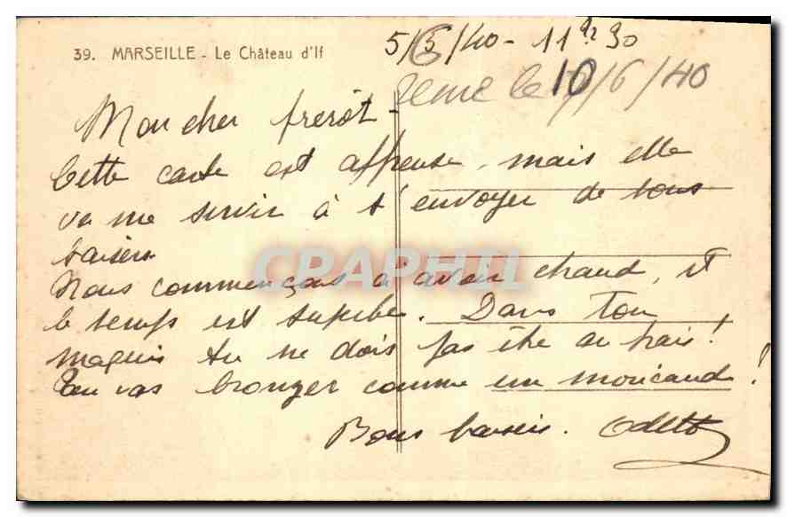 CPA Marseille Le Chateau d'If  — Rückseite