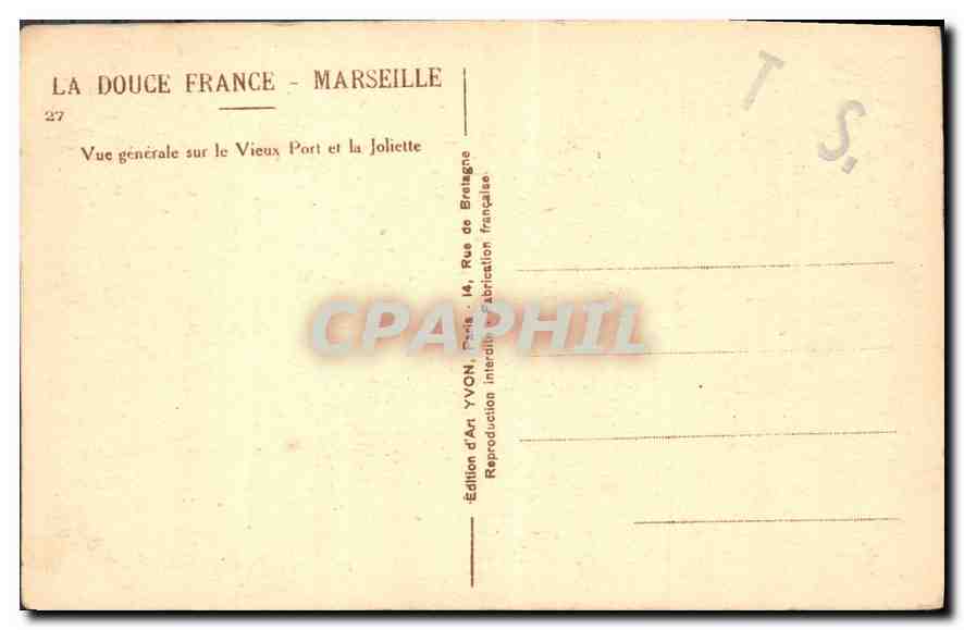 CPA Marseille Vue generale sur le Vieux Port et la Joliette  — Rückseite
