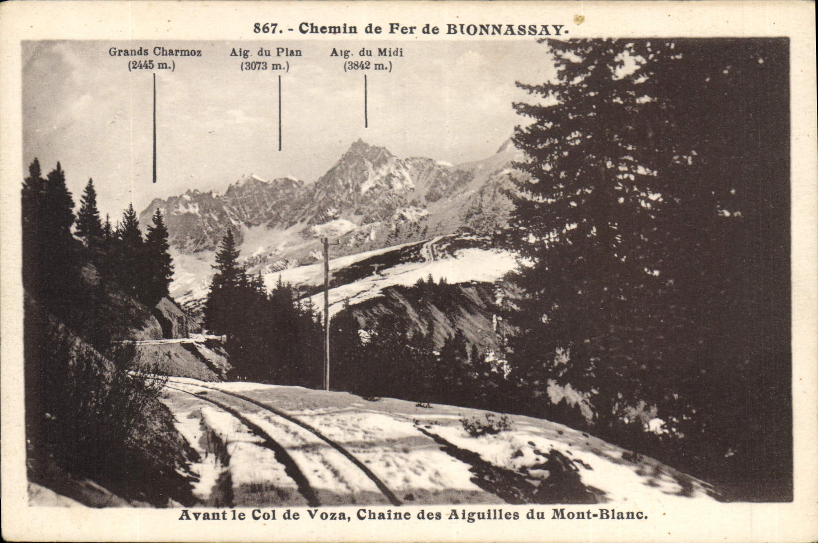Chemin de Fer de Bionnassay — Avant le Col de Voza, Chaîne des Aiguilles du Mont-Blanc — L. Morand, Megève (Haute-Savoie)