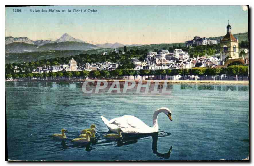 Evian-les-Bains et la Dent d'Oche — CPA n°1286 — Société Graphique Neuchâtel