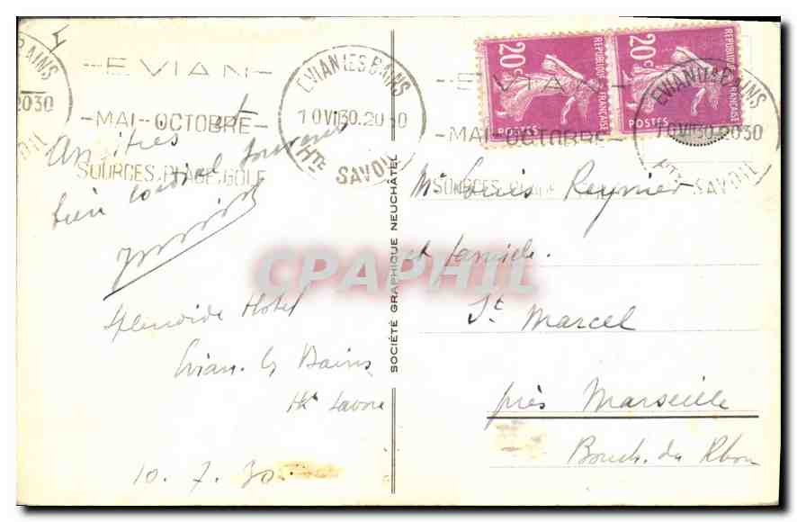 Evian-les-Bains et la Dent d'Oche — CPA n°1286 — Société Graphique Neuchâtel — Reverso