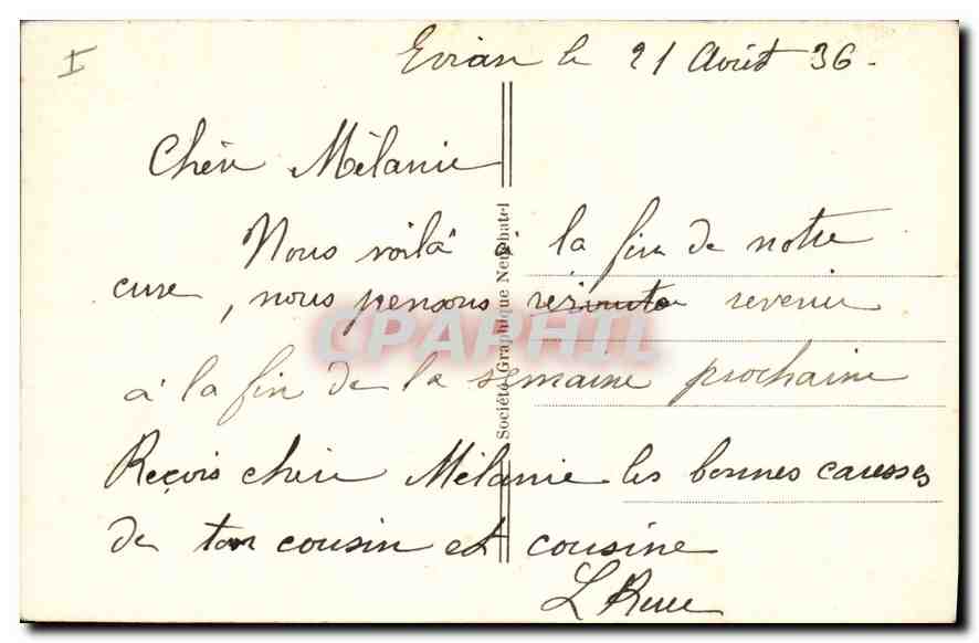 Evian-les-Bains — Le Port — Bateau à vapeur 'Helvetia' — Société Gravure Nequate — Verso