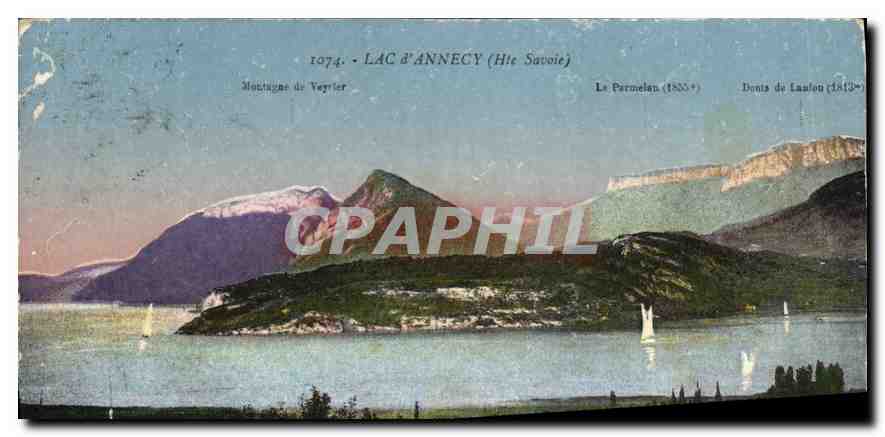Lac d'Annecy (Haute-Savoie) — Montagne de Veyrier, Le Parmelan (1855), Dents du Léman (1843) — Faurez, édit, Annemasse (Haute-Savoie)