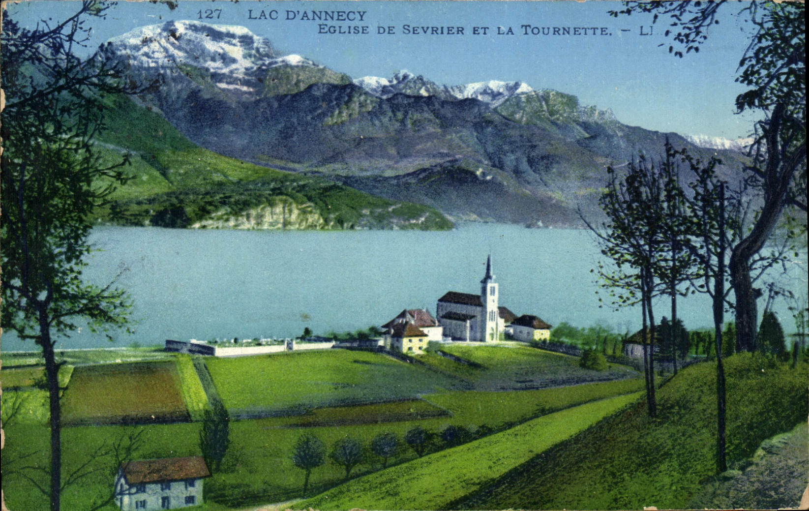 Lac d'Annecy — Église de Sevrier et la Tournette — L.J. 127