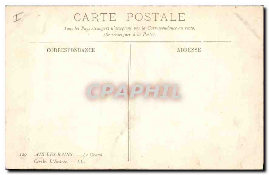 CPA Aix les Bains Le Grand Cercle L'Entree  — Rückseite
