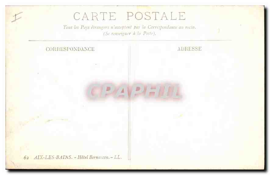 CPA Aix les Bains Hotel Bernascon  — Verso