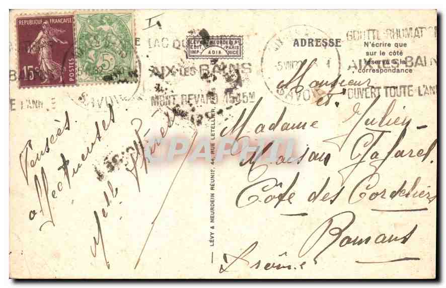 CPA Aix les Bains Le Grand Cercle Entree du Theatre  — Verso