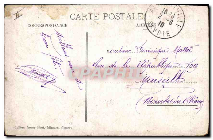 Chamonix — Plan Praz und die Kette der Aiguilles — J. J. 5986 — Rückseite