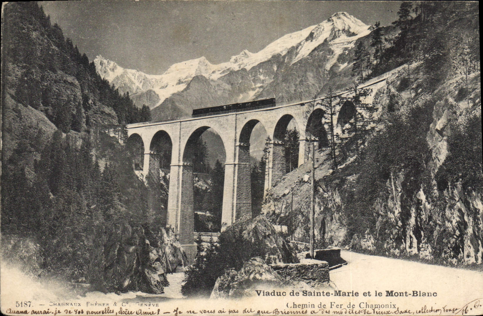 Viaduc de Sainte-Marie et le Mont-Blanc — Chemin de Fer de Chamonix — Chaignaux Frères & Cie, Genève, n° 5187