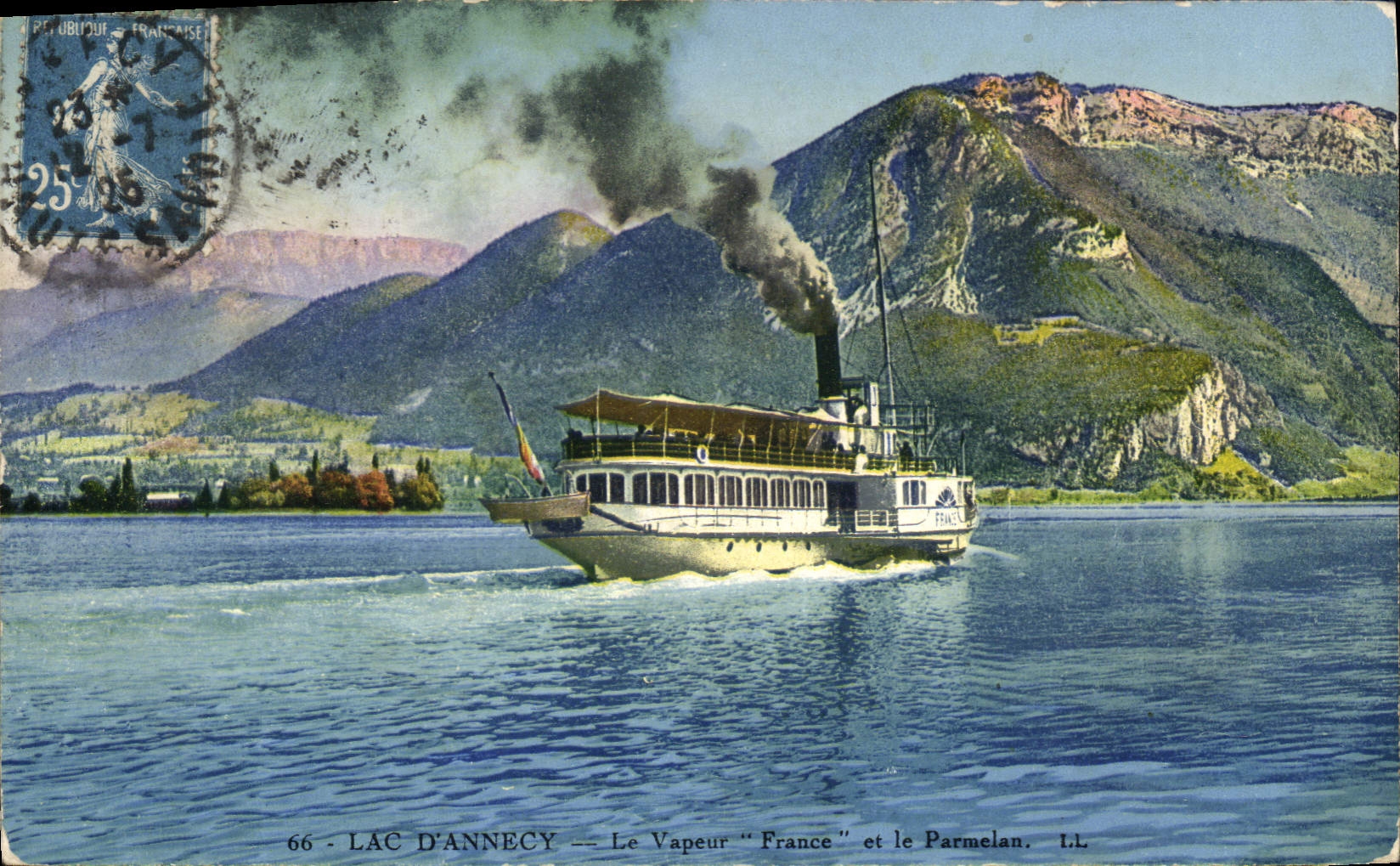 Lac d'Annecy — Le vapeur "France" et le Parmelan — L.L.