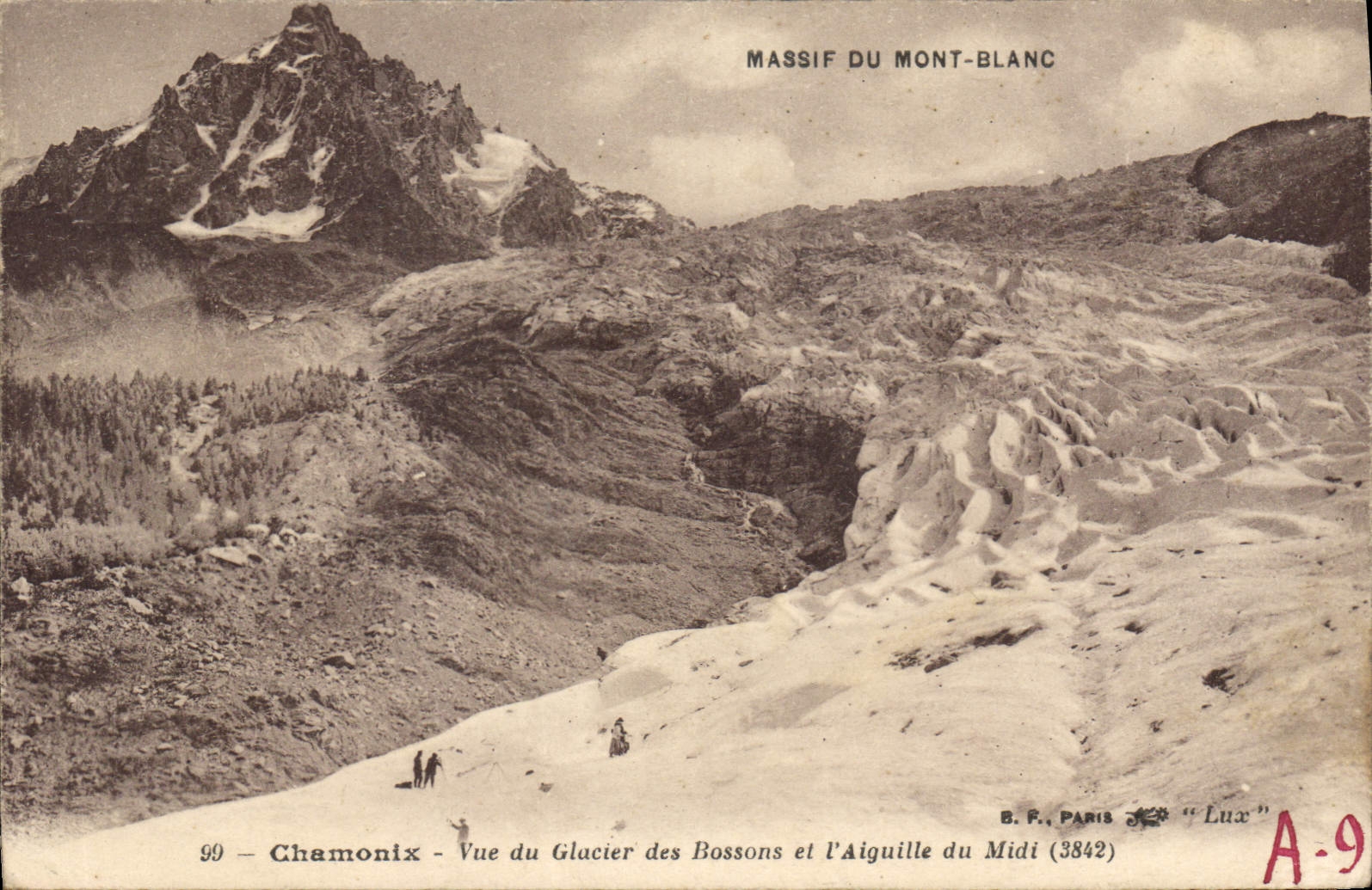 Chamonix — Vue du Glacier des Bossons et l'Aiguille du Midi (3842) — B.P. PARIS « Lux » A-9