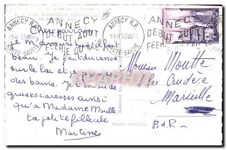CPA Lac d'Annecy Haute Savoie  — Rückseite