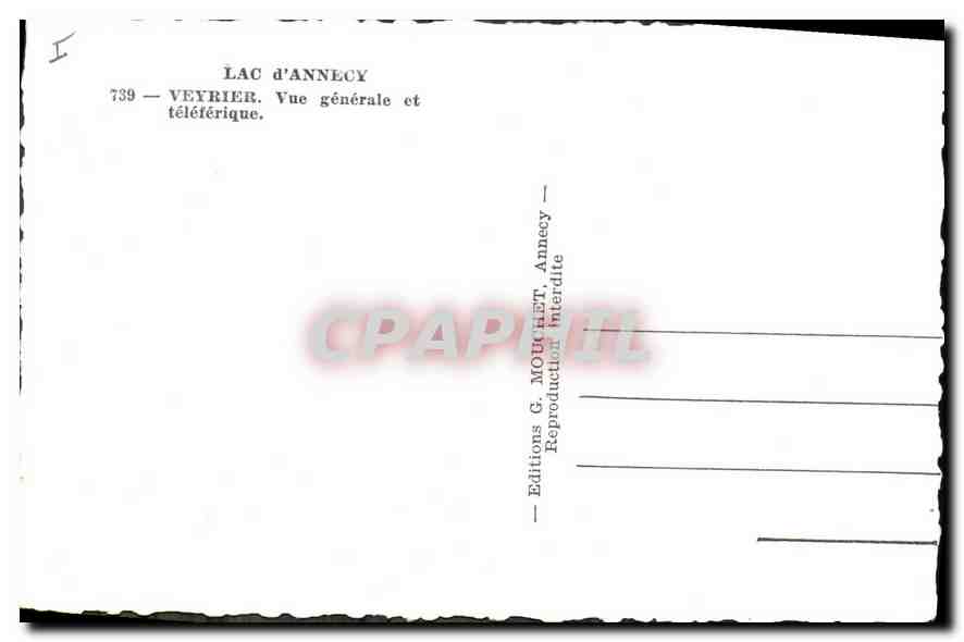 CPA Annecy Veyrier Vue generale et Teleferique  — Verso