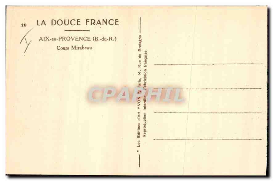 Aix-en-Provence — Cours Mirabeau — Les Éditions d'Art Yvon — Rückseite