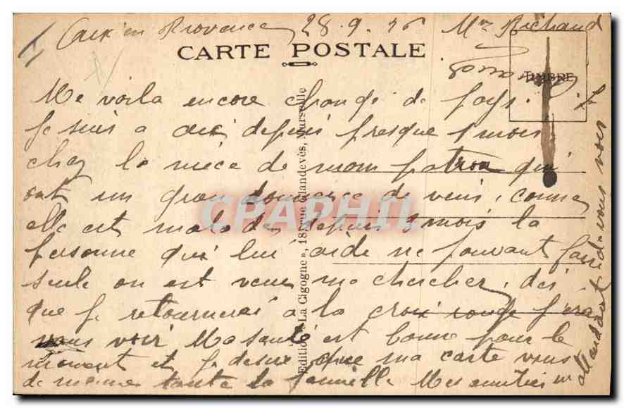 CPA Aix en Provence Cours Mirabeau et Fontaine d'eau Chaude  — Rückseite