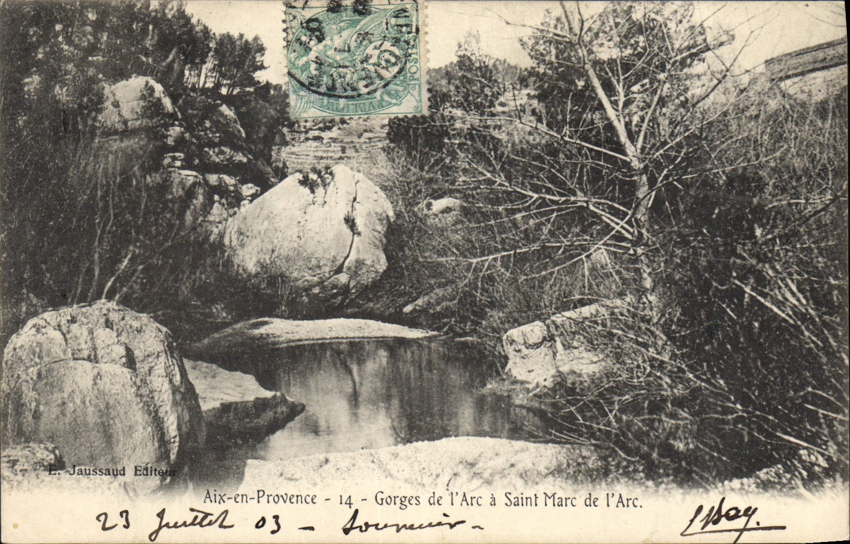 Gorges de l'Arc à Saint Marc de l'Arc — Aix-en-Provence — Éditeur L. Jaussaud, n°14