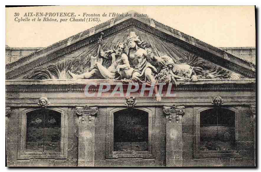 Aix-en-Provence — Fronton de l'Hôtel des Postes. Cybèle et le Rhône, par Chastel (1763)