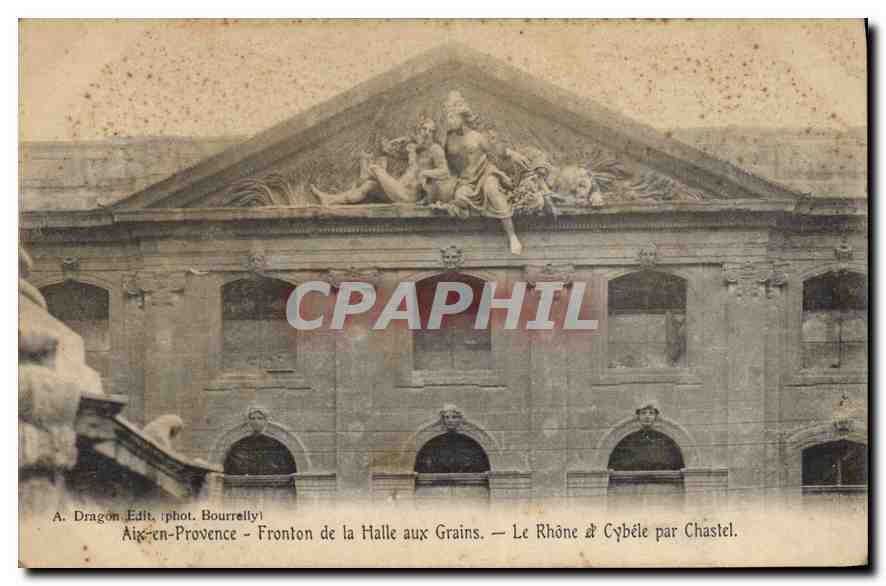 Aix-en-Provence - Fronton de la Halle aux Grains — Le Rhône & Cybèle par Chastel