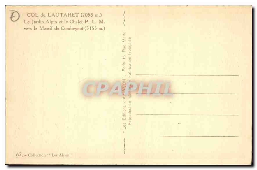 Col du Lautaret — Der Alpinen Garten und das Chalet P. L. M. — Les Éditions d'Art XXON, Paris — Rückseite