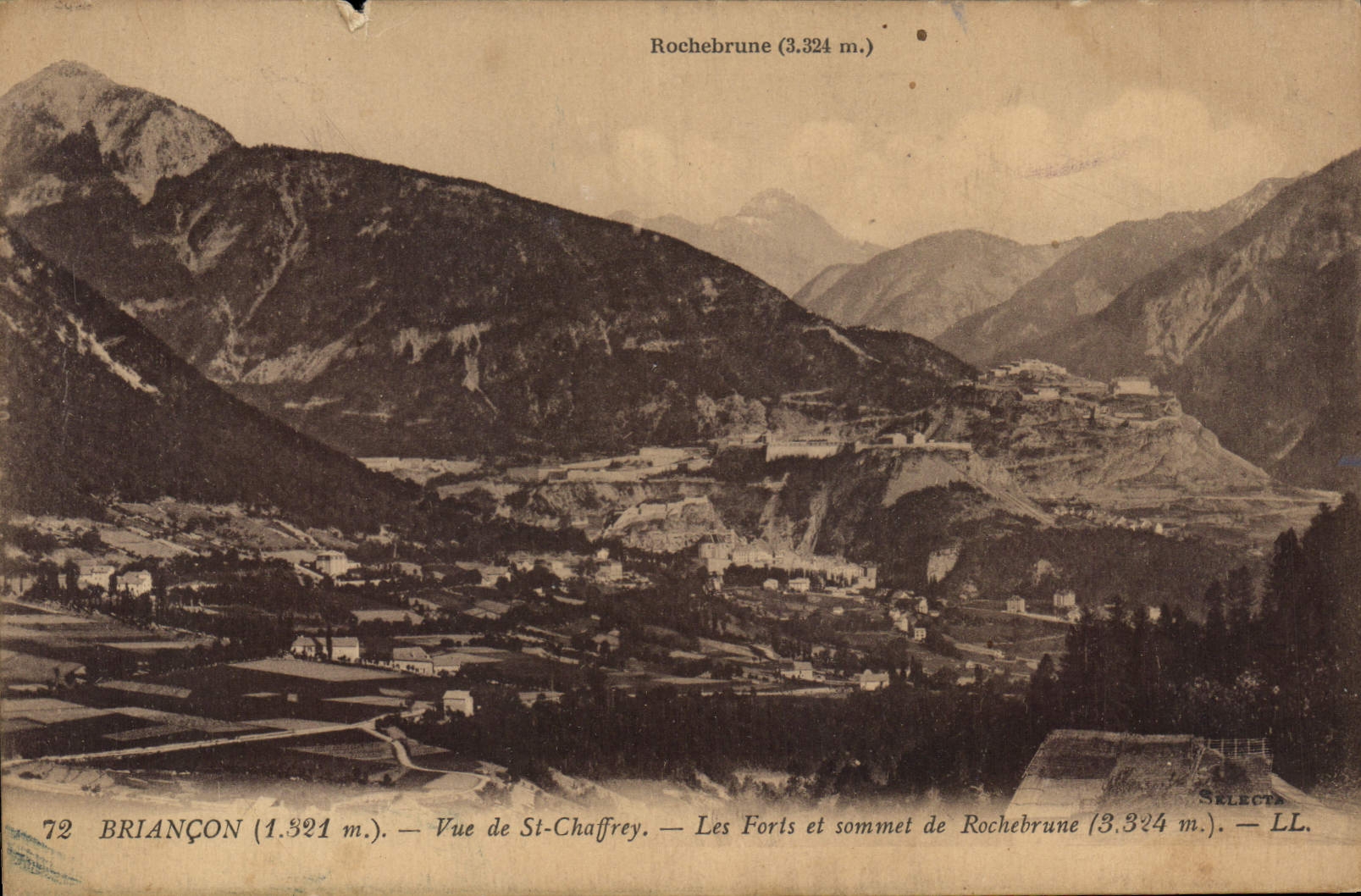 Vue de St-Chaffrey — Les Forts et sommet de Rochebrune (3.324 m.) — BRIANÇON (1.521 m.) — SELECTS LL