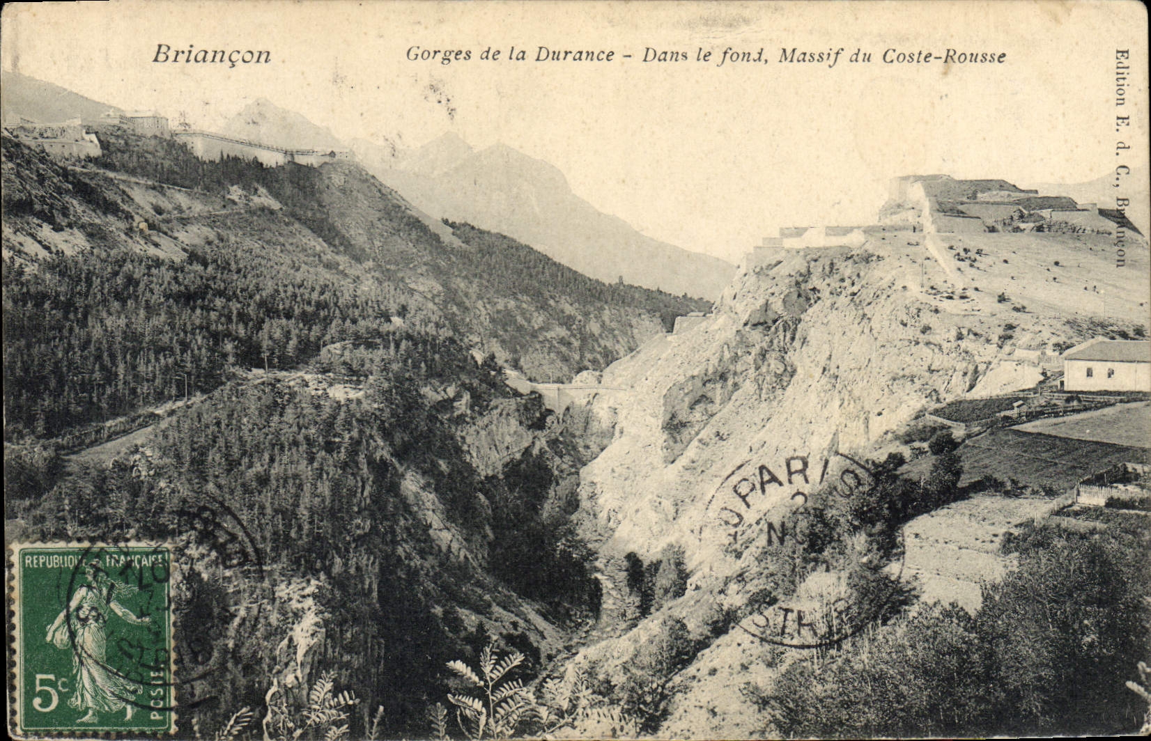 Gorges de la Durance — Dans le fond, Massif du Coste-Rousse — Édition E. d. C., Briançon