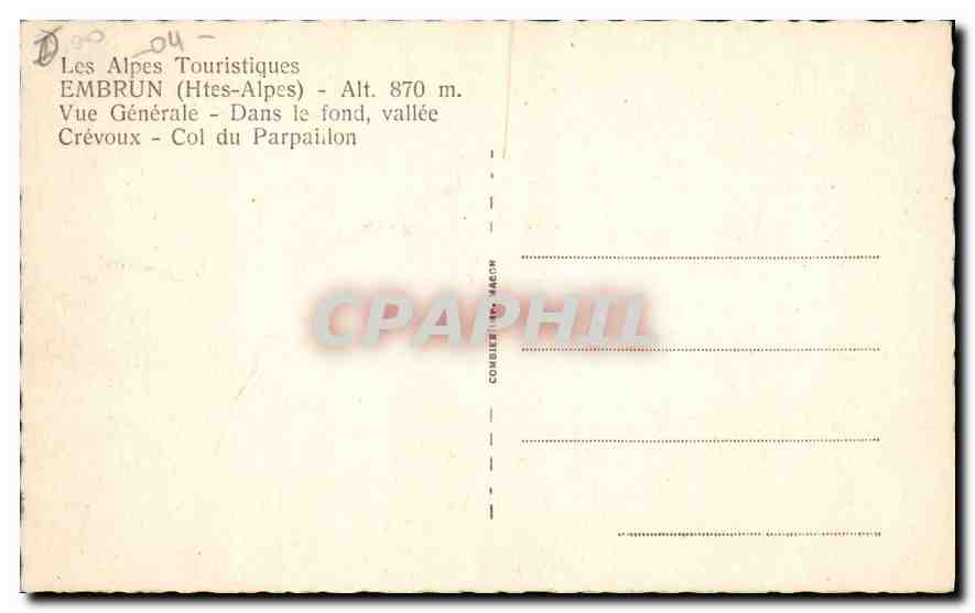 Embrun (Htes-Alpes) — Vue Générale — Col du Parpailon — Les Alpes Touristiques — Achterkant