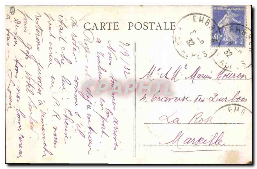 Embrun (870 m.) — Vue générale — Au fond, Montagne d'Orel — Éditeur : Les Alpes, n° 679 — Reverso