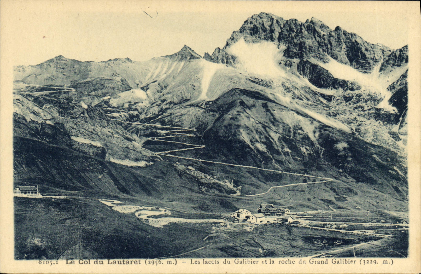 Le Col du Lautaret (2956 m.) — Les lacets du Galibier et la roche du Grand Galibier (3229 m.) — Éditeur A. Hourlier, Grenoble