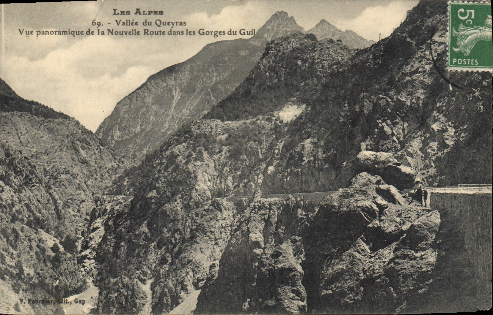 Les Alpes — Vallée du Queyras, Vue panoramique de la Nouvelle Route dans les Gorges du Guil — V. Fournier, Edit., Gap