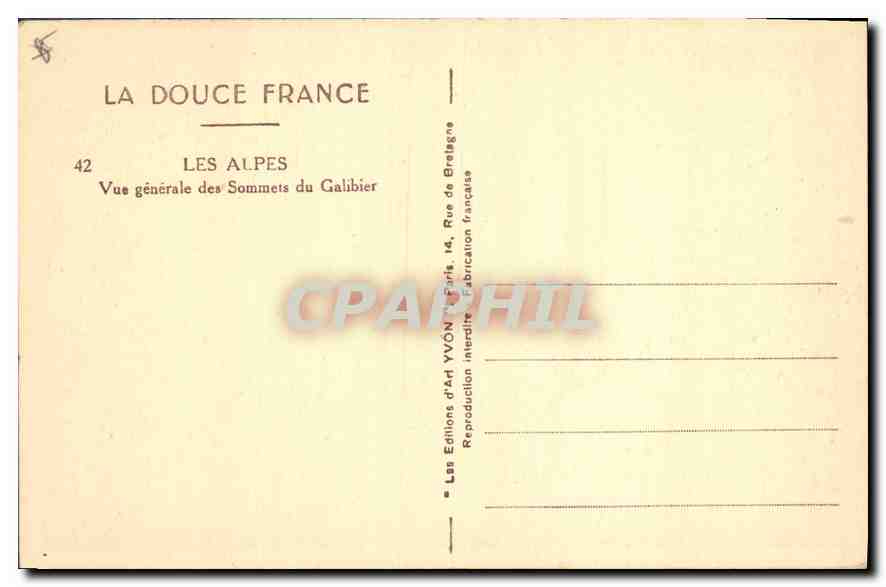 Die Gipfel des Galibier — Allgemeiner Überblick — Editions d'Art YVON, Paris — Rückseite