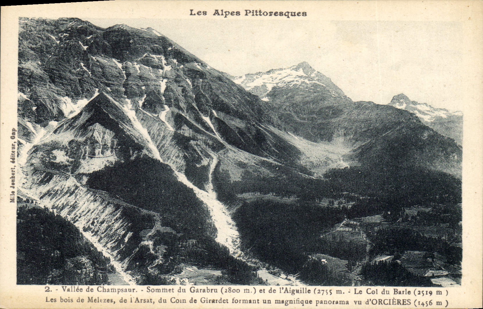 Les Alpes Pittoresques — Vue d'Orcières — Éditeur Mila Jonbert, Gap, n°2
