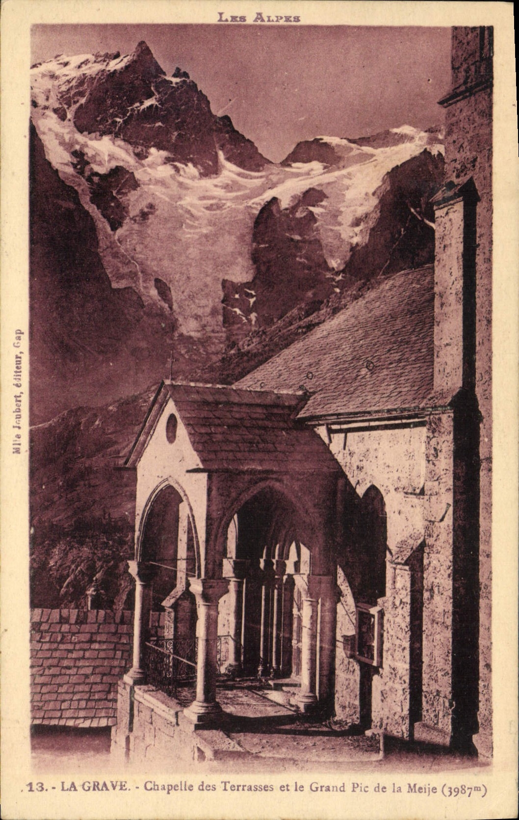 La Grave - Kapelle der Torrasses und der Große Gipfel der Meije (3987m) — Frau Joubert, Verlag, Gap