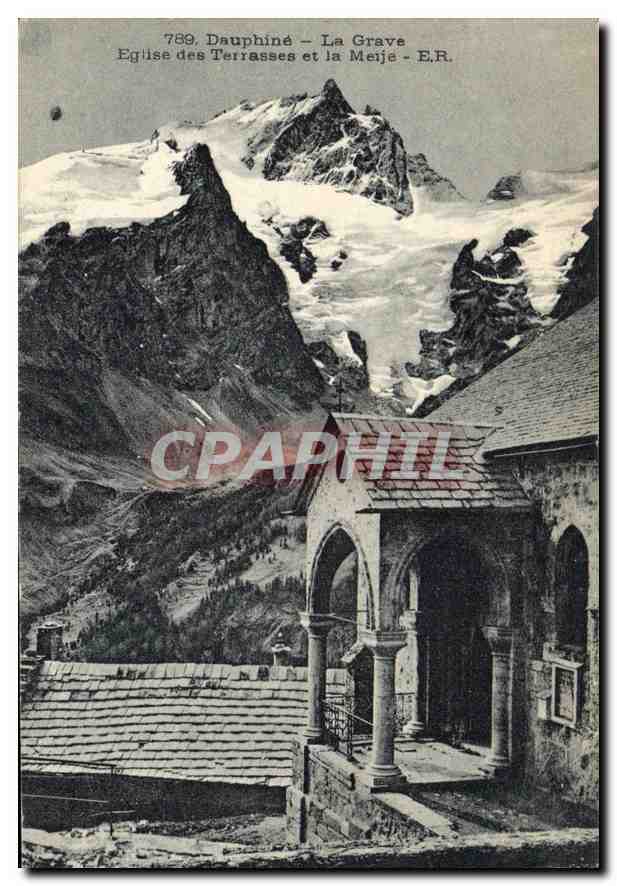 CPA Dauphine La Grave Eglise des Terrasses et la Meije 