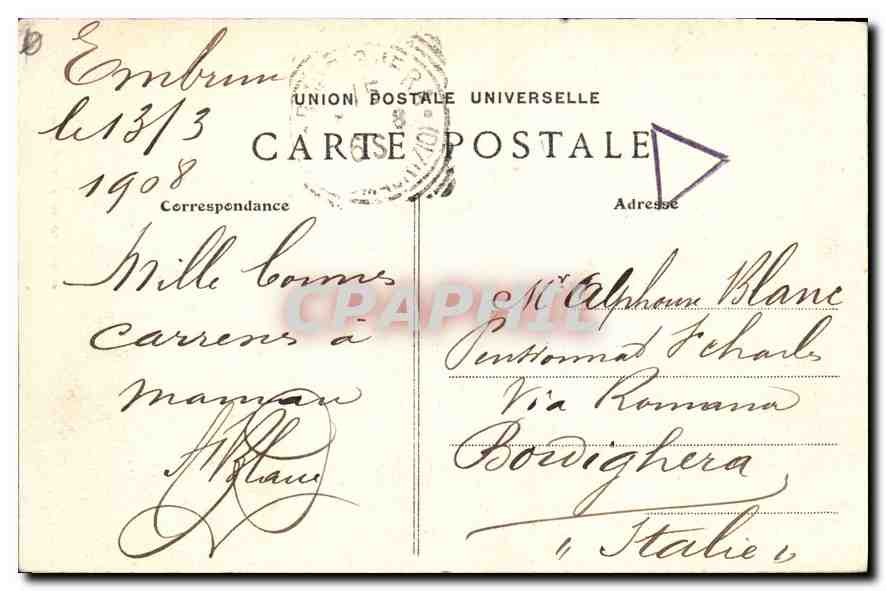 Embrun — Vue de la route de Gap — Lib. Pap. L. GORVON, Embrun — Reverso