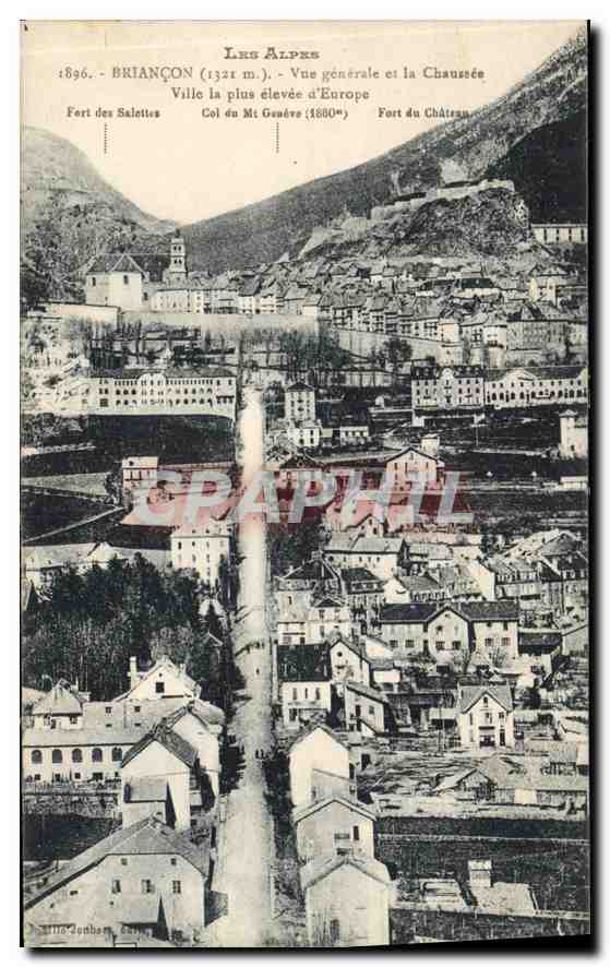 Briançon — Vue générale et la Chaussée — Ville la plus élevée d'Europe — éditeur J. Jouhès