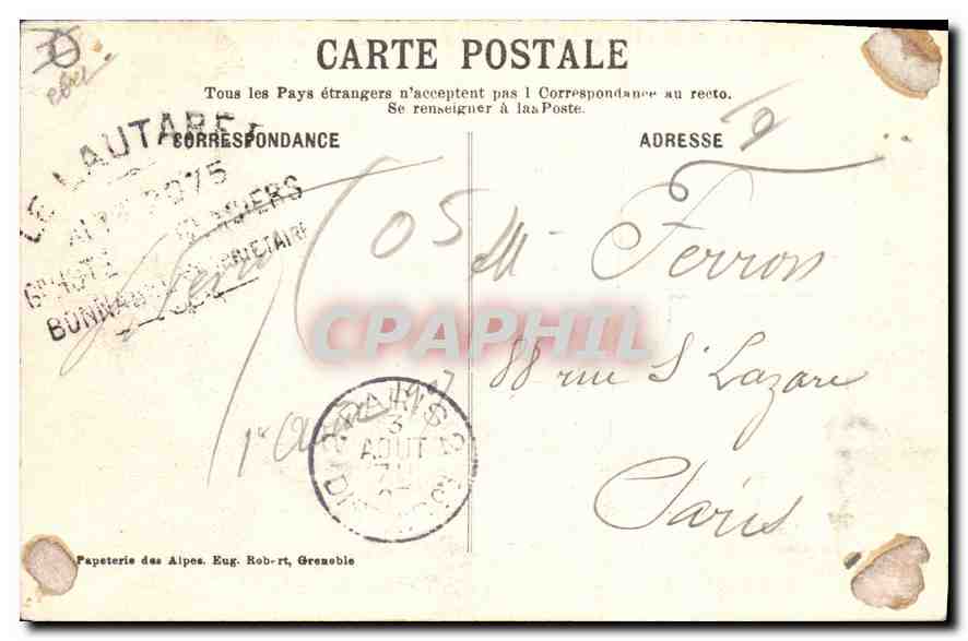 Dauphiné — Le Laufaret, les Hôtels et le Glacier de l'Homme — Papeterie des Alpes, Grenoble — Verso