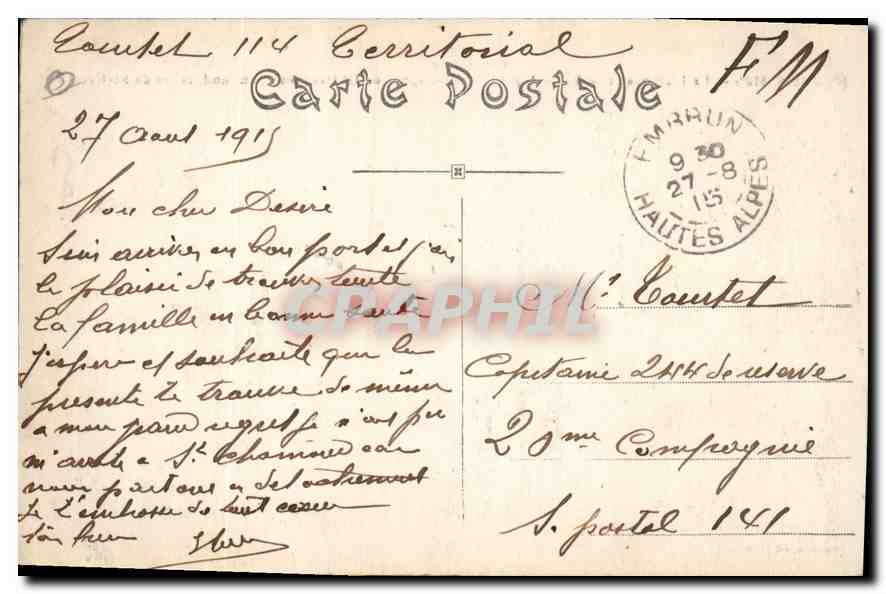 Embrun (870m) — The Durance and the Roc — Mountains of Châteauroux and St-Crépin — Pournier, publisher Gap — Back