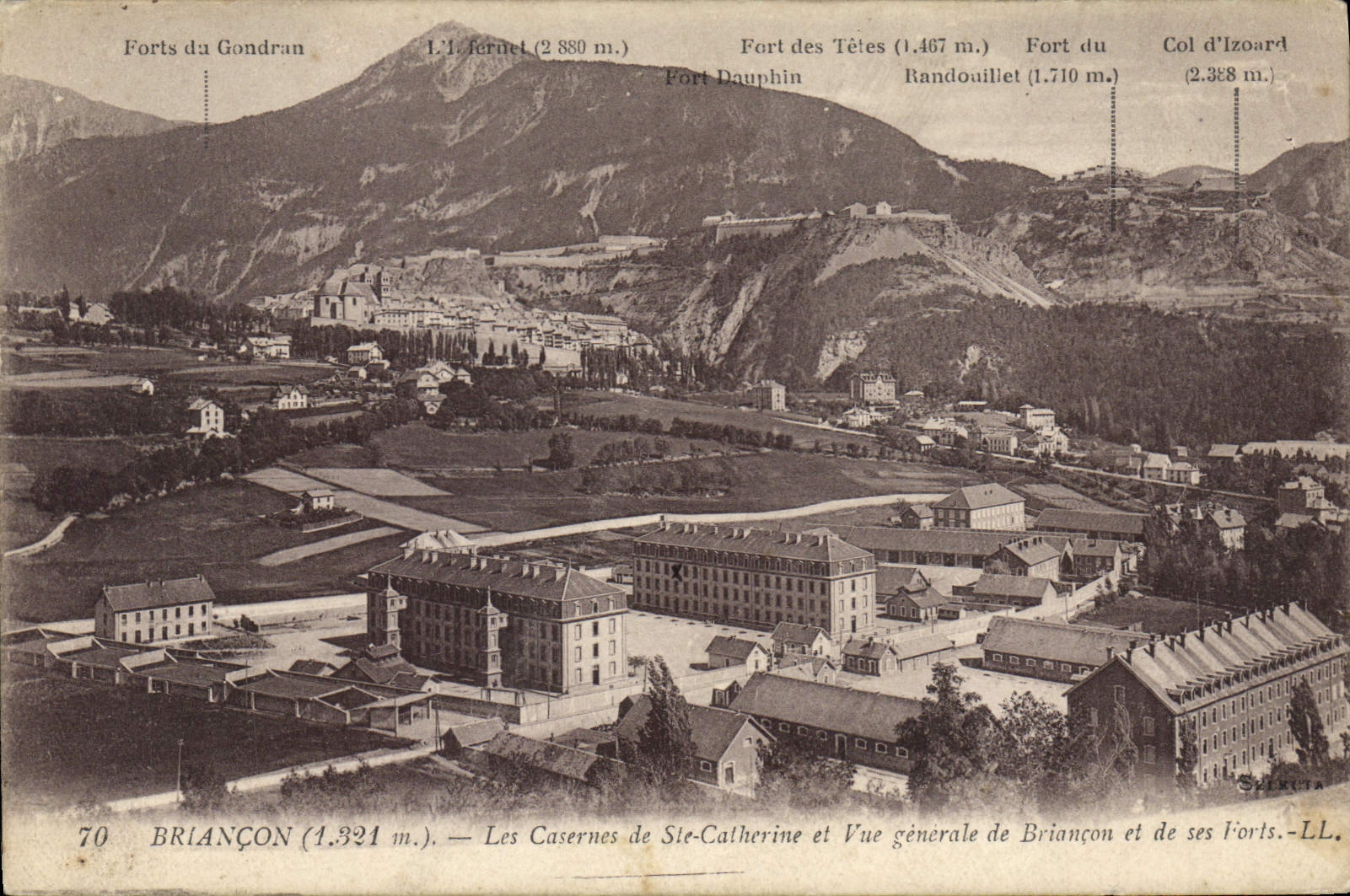 BRIANÇON (1.321 m.) — Les Casernes de Ste-Catherine et Vue générale de Briançon et de ses Forts — LL.